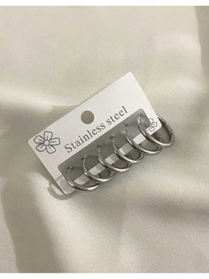 Normadia Parlak Çoklu Çelik Halka Küpe, Şık ve Modern Takı Aksesuarı