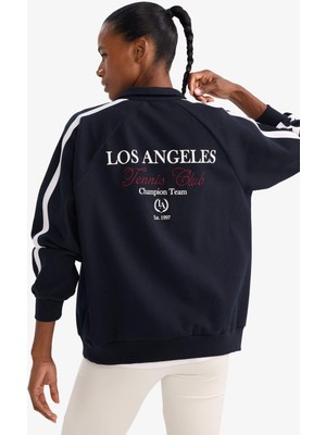 DeFacto Oversıze Geniş Kalıp Polo Yaka Spor Baskılı SWEATSHIRT G6434AX25WN