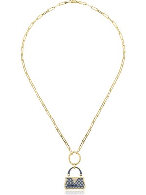 Harem Altın Mavi Çanta Uçlu Kolye ZKU033