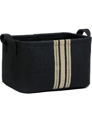 Delixa Ocean Home Textile Siyah Renk Çizgili Jüt Sepet 30 x 21 x 18 cm
