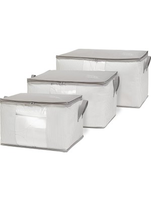 Delixa Ocean Home Textile 3'lü Pvc Pencereli Stuff & Things Gri Çizgili Hurç Set