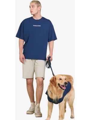 Delixa Salya Store Sahip ve Köpek Kombini Trouble Maker Lacivert T-Shirt -%100 Pamuk, Rahat ve Şık Tasarım,