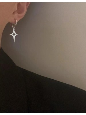 Normadia Kuzey Yıldızı Sallantılı Gümüş Unisex Halka Küpe 2 Adet