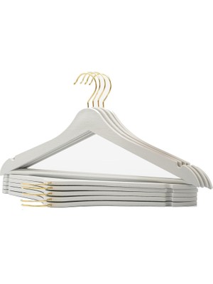 Delixa Arch 24 Adet Beyaz Ahşap Görünümlü Plastik Askı Kıyafet Elbise Gömlek Askısı Gold Kancalı