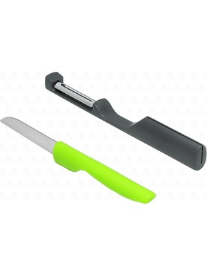 Delixa Valletta Delos 2 In 1 Paslanmaz Çelik Bıçak ve Soyacak Seti Yeşil