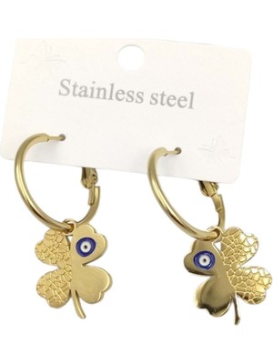 Normadia Şık Çelik Desenli Yonca Küpe, Zarif Takı Tasarımı