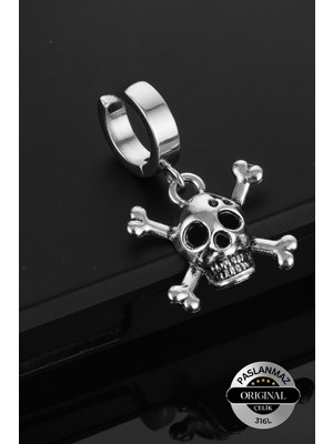 Normadia Sıkıştırmalı Mıknatıslı Kuru Kafa Model Erkek Çelik Küpe, Sallantılı, 1 Adet