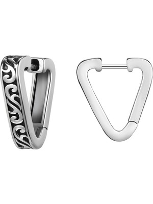 Normadia Büyük Üçgen Vintage Tasarımlı Erkek 316L Çelik Küpe