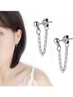 Normadia Şık Çift Taraflı Zincirli Top Küpe Seti, Modern ve Zarif Tasarım