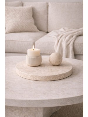 Marbello Doğal Traverten Mermer Yuvarlak Sunumluk & Dekoratif Tepsi – Premium Seri