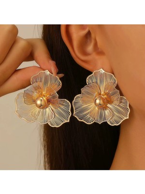 Normadia Şık Çelik Paslanmaz Renkli Altın Kaplama Vip Küpe Hediye