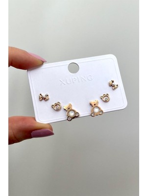 Normadia Sevimli Ayıcık Desenli 6'lı Çelik Küpe Seti