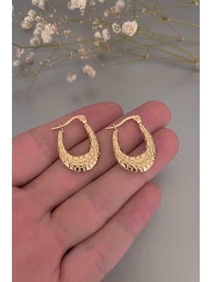 Normadia Şık Gold Yılan Derisi Desenli Kadın Çelik Halka Küpe