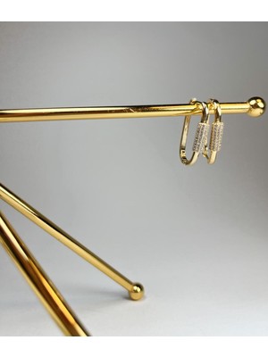 Normadia Kadın Çelik Taş Detaylı Gold Dikdörtgen Küpe, Şık ve Zarif Tasarım