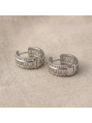 Normadia Şık Labirent Desenli Gümüş Rengi Halka Küpe, 2 cm Çap