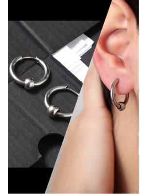 Normadia Gümüş Renk Cerrahi Çelik Top Detaylı Unisex Halka Küpe