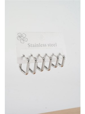 Normadia Kadın 316L Çelik Damla Model Klipsli 6'lı Küpe Seti, 3 Farklı Boy