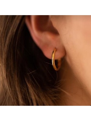 Normadia Parlak 16 mm Cerrahi Çelik Gold Halka Küpe, Şık ve Zarif Tasarım