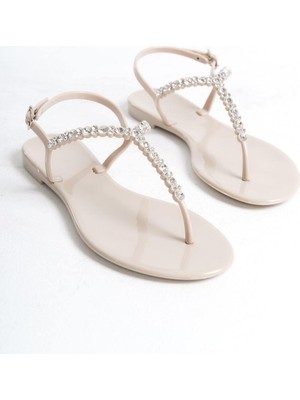 Mubiano Summer Kadın Jelly Mat Bej Taş Detay Düz SANDALET-MSTB7070-BJ