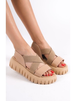 Mubiano 733-N Kalın Tırtık Tabanlı Nude Platform Kadın Sandalet