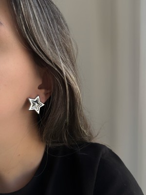 Normadia Parlak Çelik Silver Yıldız Formu Küpe, Kararma Yapmaz, Şık Takı