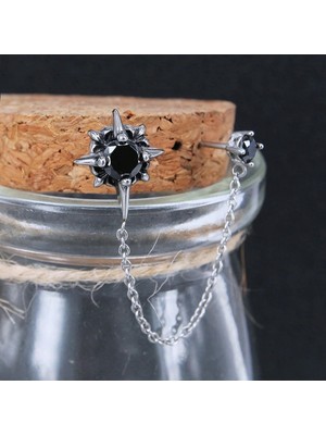 Normadia Dikenli Gotik Çift Zincirli Zirkon Çelik Küpe, Şık ve Modern Takı