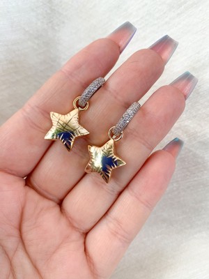 Normadia Parlak Zirkon Taşlı Yıldız Tasarımlı Modern Balon Küpe