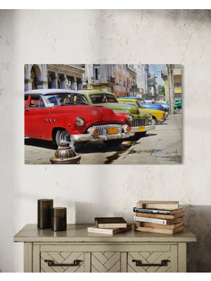 Baskı Perisi 1950’LER Klasik Amerikan Otomobilleri Dekoratif Cam Tablo 103