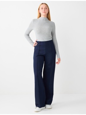 Jimmy Key Lacivert Rahat Kesim Bol Paça Yüksek Bel Uzun Örme Pantolon
