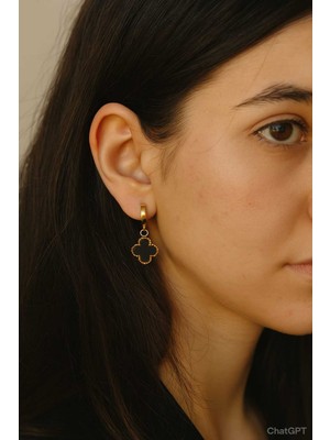 Normadia Şık Siyah Yonca Tasarımlı Kadın Küpe, Modern ve Zarif Takı Modası