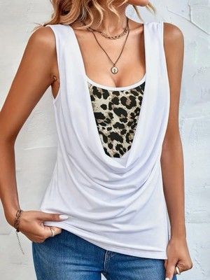 Serac Collection Kadın Kolsuz Degaje Leopar Detay Bluz