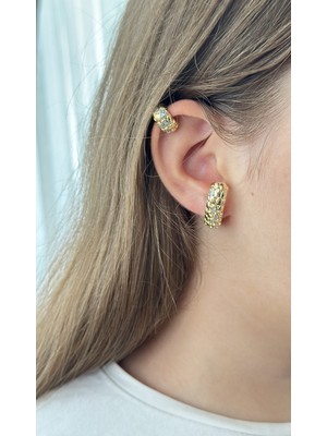 Normadia 3’lü Taşlı Yılan Deri Görünümlü Earcuff Küpe Seti