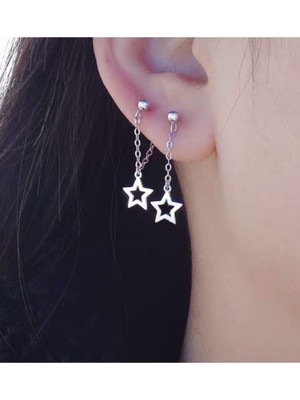 Normadia Iki Adet Yıldız Detaylı Zincirli Kıkırdak Küpe Seti