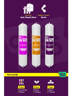 Click Flop Mineral, Alkali ve Post Karbon Su Arıtma Filtresi, Kapalı/Açık Kasa Cihazlar ile Uyumlu