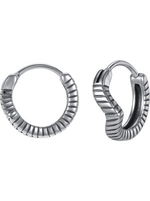 Normadia Eğri Modern Çizgili 316L Çelik Erkek Küpe