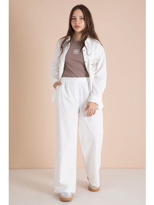 Cansın Mini Ekru Nakışlı Gömlekli Badili Kız Çocuk 3lü Pantolonlu Takım 23562