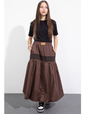 Cansın Mini Kahverengi Şerit Desenli Kız Çocuk Balon Etek  23558