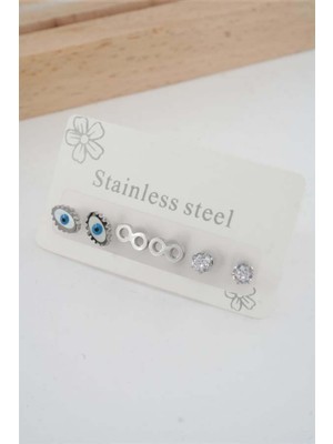 Normadia Şık 6'lı Paslanmaz Çelik Kadın Küpe Seti, Dayanıklı ve Zarif Tasarım