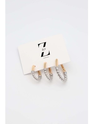 Normadia Şık Üçlü Çelik Küpe Seti, Her Tarza Uygun Tasarım