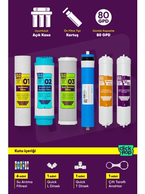 Click Flop 6'lı Su Arıtma Filtre Seti, Mineral Filtreli, Açık Kasa Cihazlar ile Uyumlu