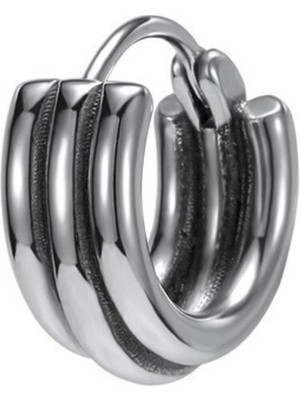 Normadia Şık Çizgili Kalın Halka Erkek Çelik Küpe, Modern ve Dayanıklı Tasarım