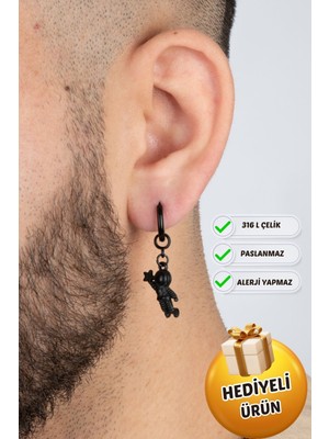 Normadia Erkek Unisex Çelik Sallantılı Astronot Küpe Şık ve Dayanıklı