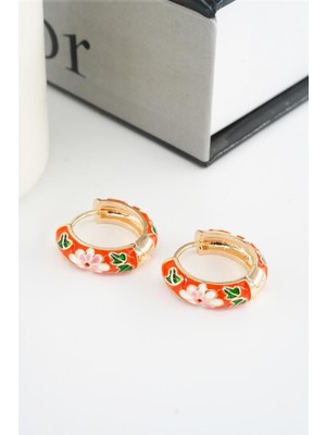 Normadia Mineli Çiçek Motifli Kadın Halka Küpe Seti, 2 Cm, Şık ve Zarif Tasarım