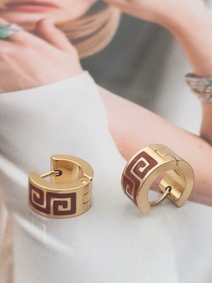 Normadia Renkli Mineli Desenli Unisex Çelik Halka Küpe 1,3 Cm, Şık ve Modern Tasarım
