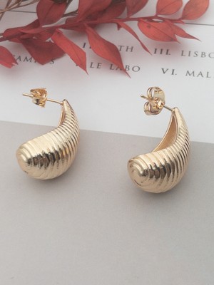 Normadia Şık Çizgili Gözyaşı Damla Küpe 2,7 Cm, Zarif Takı Hediye