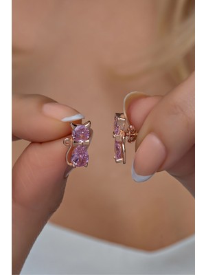 Normadia 925 Ayar Gümüş Pembe Taşlı Kedi Küpe, Şık ve Zarif Takı