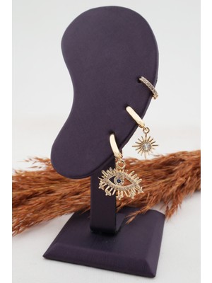 Normadia Kadın Altın Kaplama Zirkon Figürlü 3'lü Küpe Seti