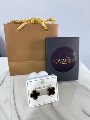 Normadia Kadın Siyah Taşlı Sedef Detaylı Yüksek Kalite Çelik Küpe