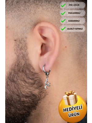 Normadia Unisex Çelik Hilal Figürlü Sallantılı Küpe, Şık ve Dayanıklı Takı