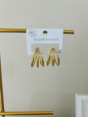 Normadia Şık Üçlü Altın Kaplama Çelik Halka Küpe Seti